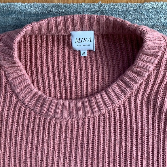 Misa Los Angles Pink Oversized Cableknit Crewneck Sweater M - Picture 6 of 12